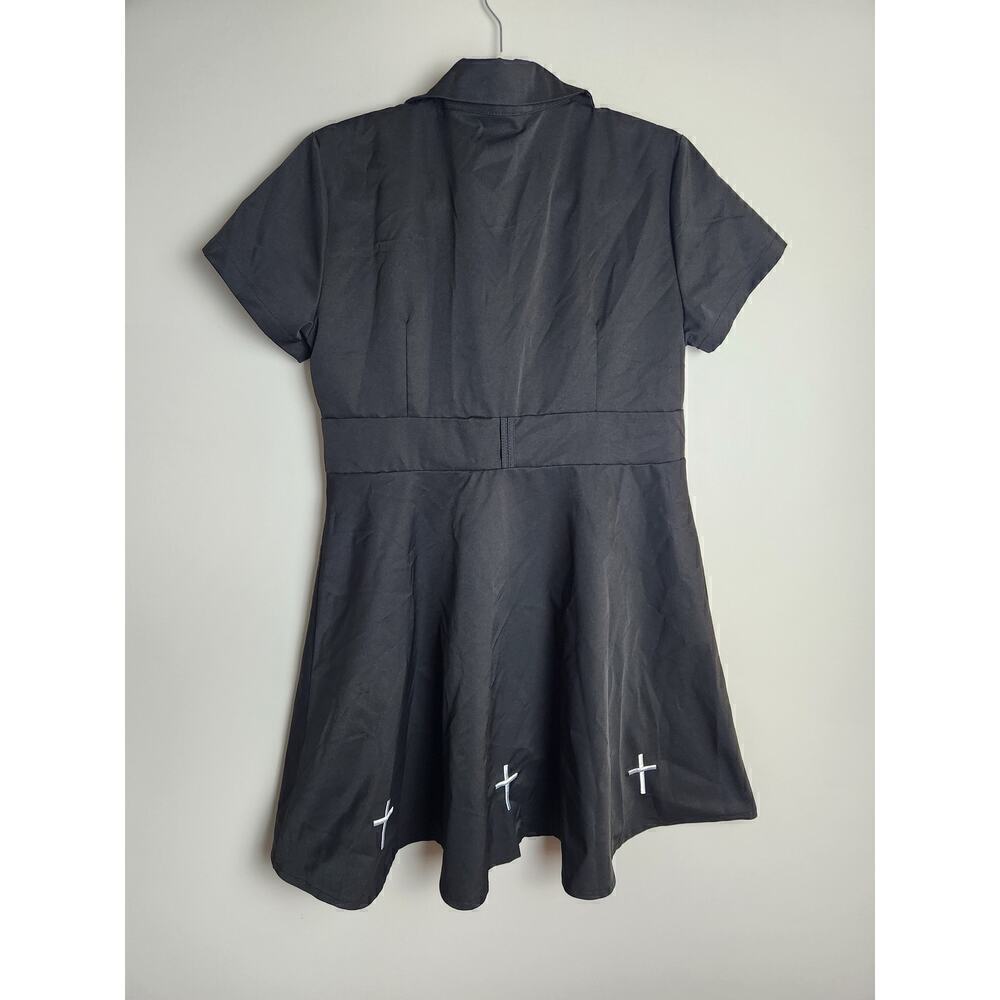 Snap front womens dress measures M cross, goth emo grunge nun missing straps - Picture 6 of 11